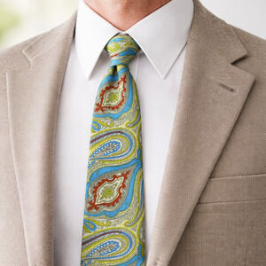 Vintage 60s Liberty of London Silk Paisley Tie Green Blue Made England